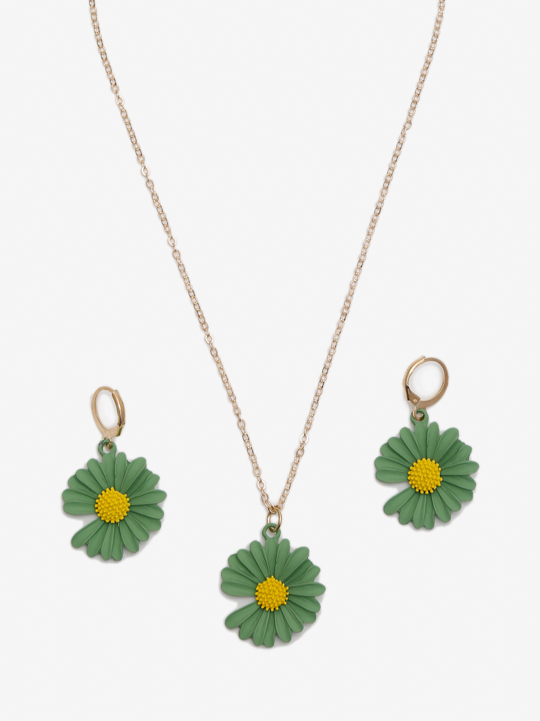 YouBella Gold-Plated Green Floral Shaped Jewellery Set